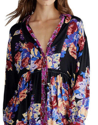 Free People Women's Brunch A Bunch Tunic Shirt Black Size Small