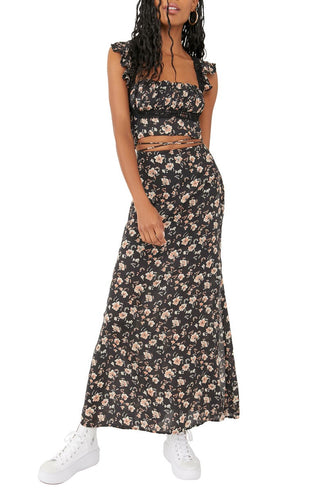 Free People Women's Floral Crop Top & Maxi Skirt Black Size 4
