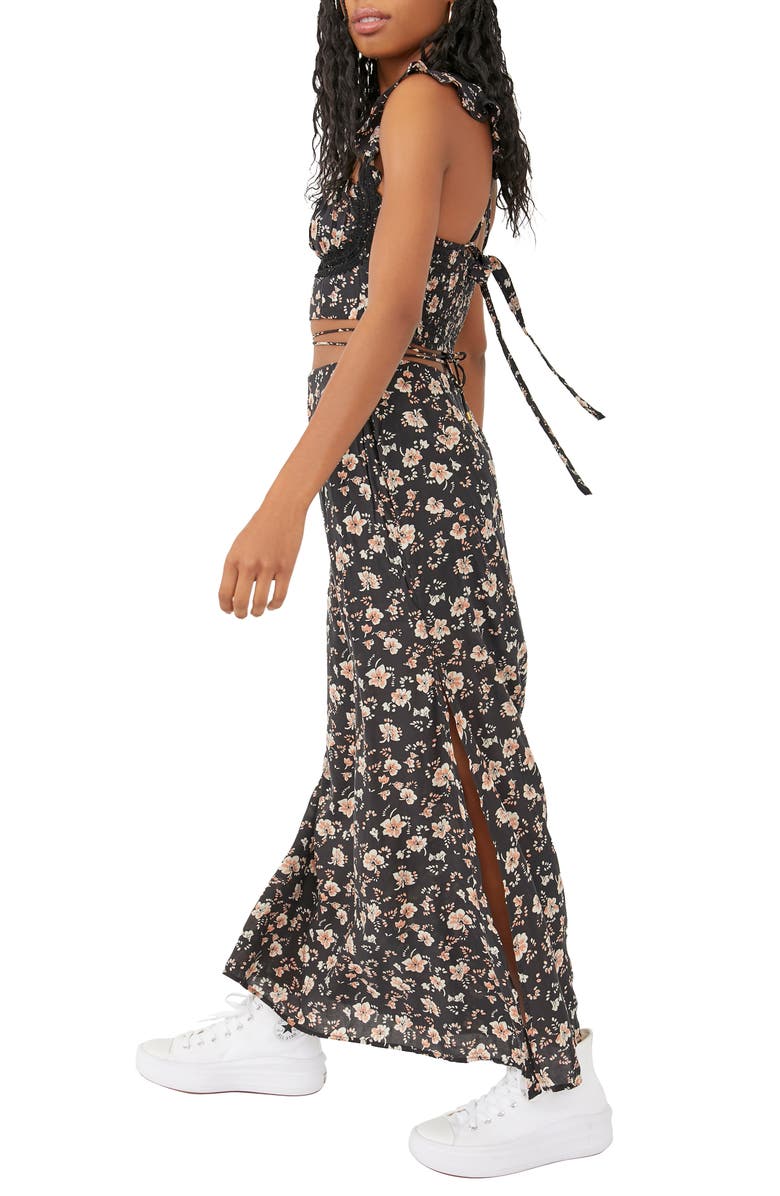 Free People Women's Floral Crop Top & Maxi Skirt Black Size 4