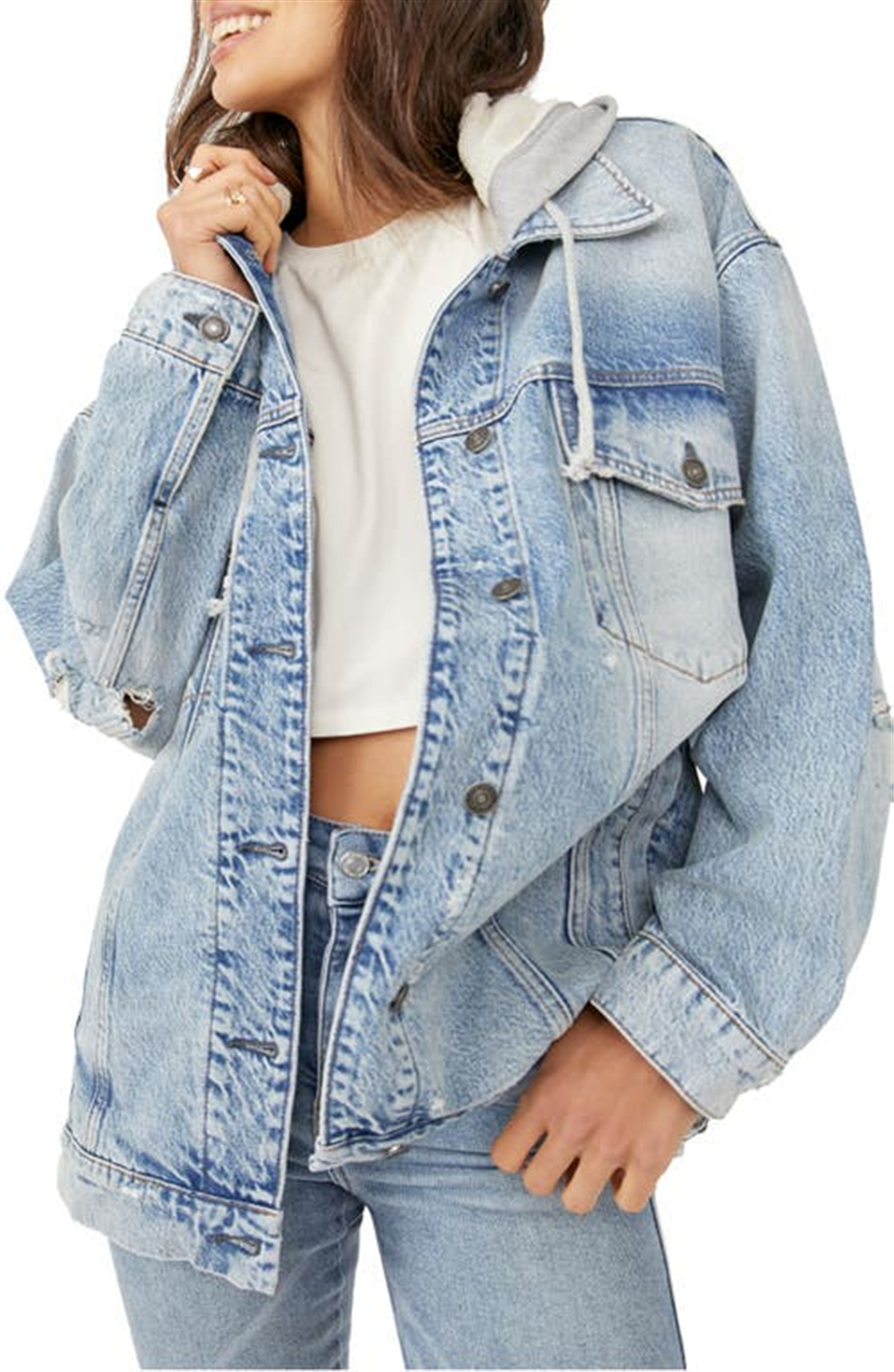 Free People Women's Flawless Hooded Denim Jacket Blue Size X-Small