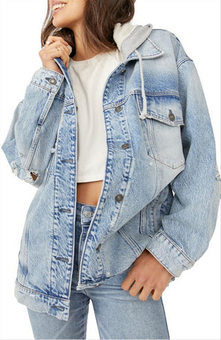 Free People Women's Flawless Hooded Denim Jacket Blue Size X-Small