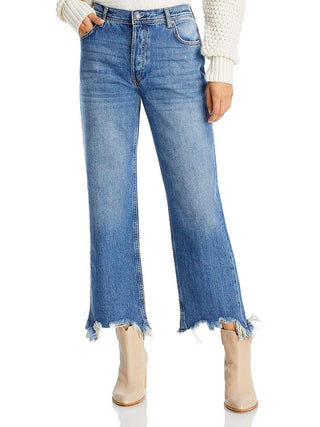 Free People Women's Maggie Ripped Crop Straight Leg Jeans Blue Size 30