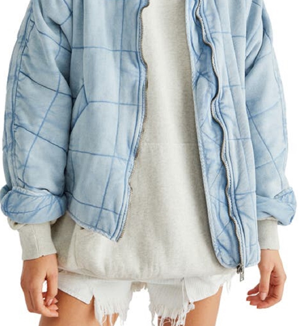 Free People Women's Dolman Sleeve Quilted Jacket Blue Size Small