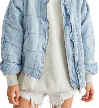 Free People Women's Dolman Sleeve Quilted Jacket Blue Size Small