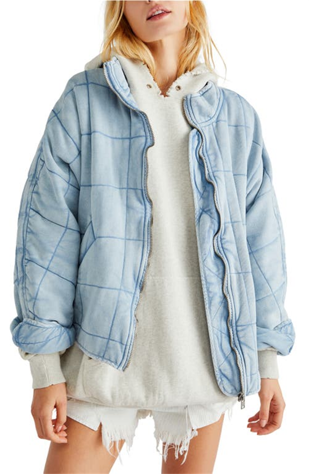Free People Women's Dolman Sleeve Quilted Jacket Blue Size Small