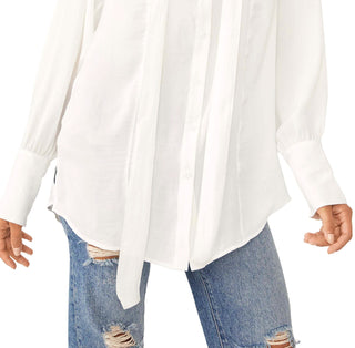 Free People Women's Lala Tie Neck Blouse Brown Size Large