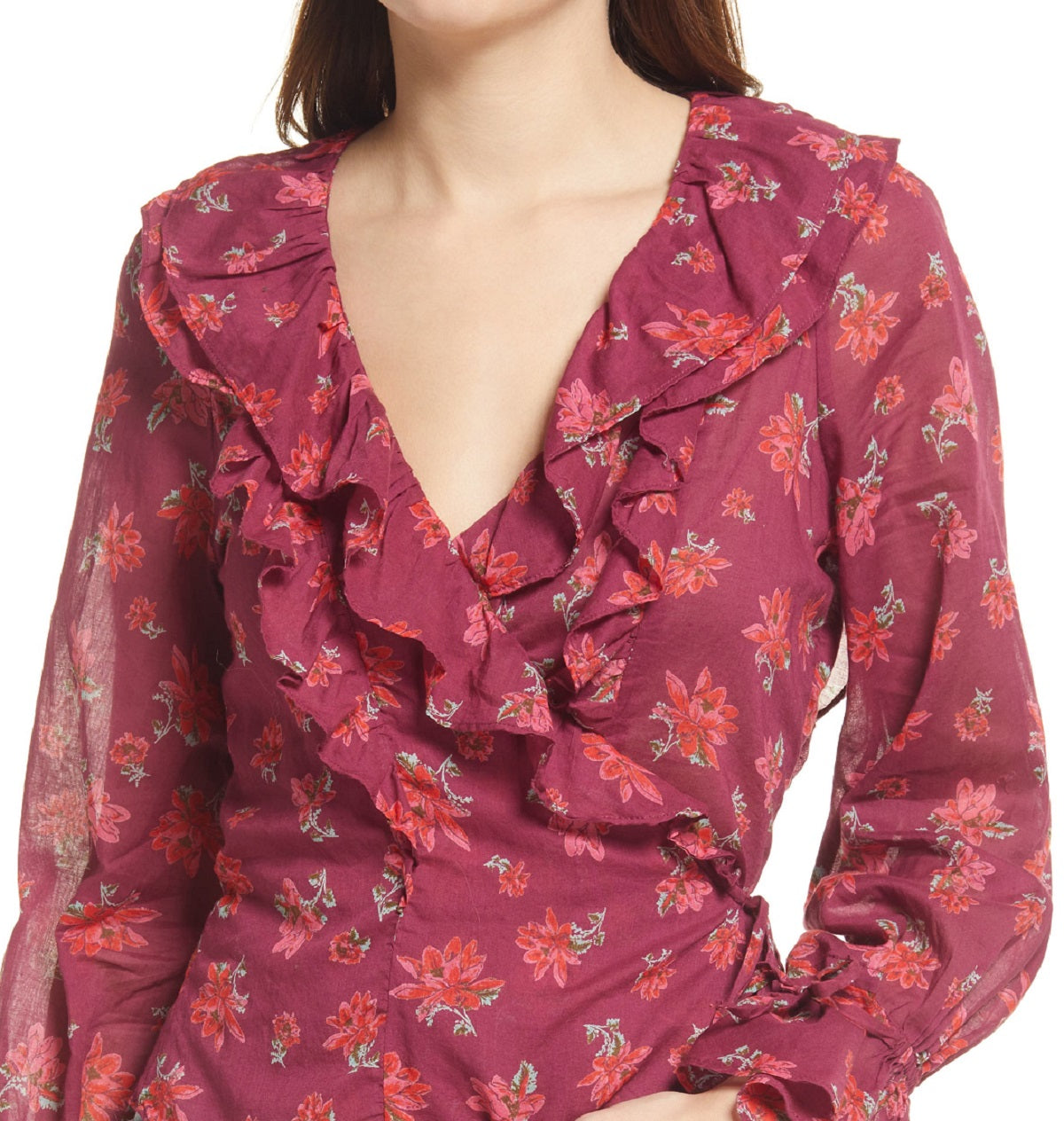 Free People Women's Amanda Ruffle Long Sleeve Top Pink Size Medium