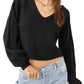Free People Women's When It Rains Cotton V Neck Sweater Black Size X-Small
