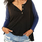 Free People Women's Grand Slam Linen Blend Three Quarter Sleeve Top Black Size Medium