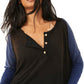 Free People Women's Grand Slam Linen Blend Three Quarter Sleeve Top Black Size Medium
