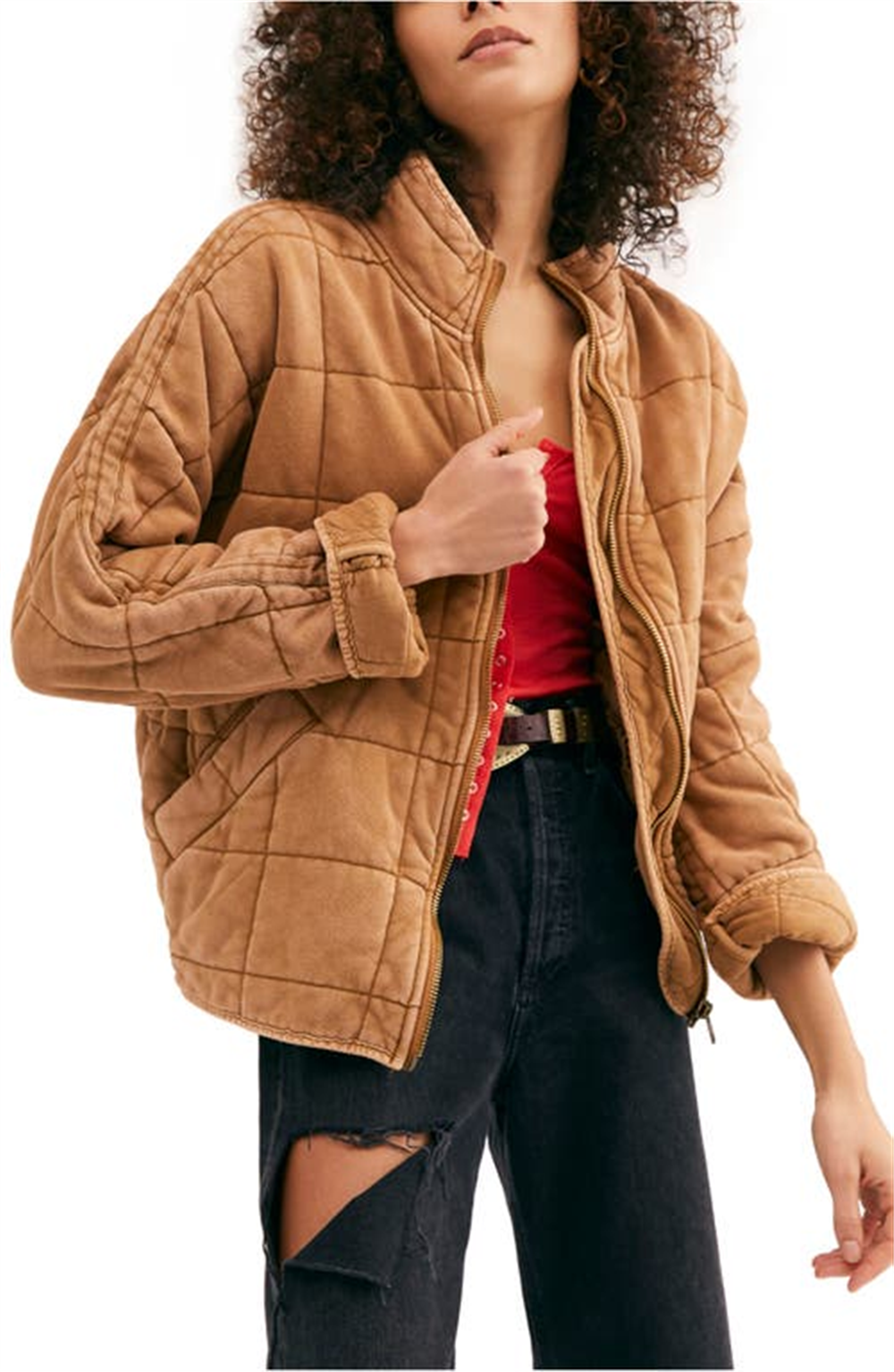 Free People Women's Dolman Sleeve Quilted Jacket Brown Size Medium