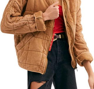 Free People Women's Dolman Sleeve Quilted Jacket Brown Size Medium