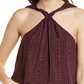 FRAME Draped Textured Silk Halter Top in Cabernet , Size X-Small