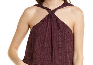 FRAME Draped Textured Silk Halter Top in Cabernet , Size X-Small