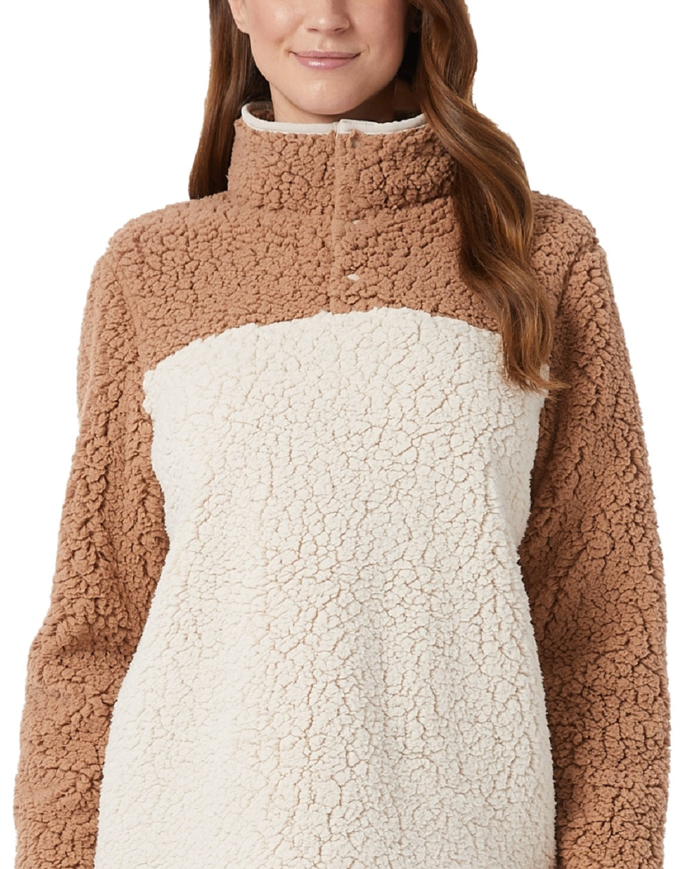 32 Degrees Women's Sherpa Mock Neck Sweatshirt Brown Size X-Large