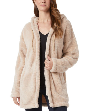 32 Degrees Women's Sherpa Hooded Cardigan Beige Size L