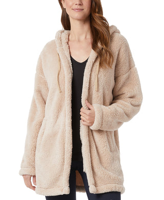32 Degrees Women's Sherpa Hooded Cardigan Beige Size L