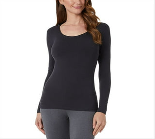 32 DEGREES Women's Black Cozy Heat Scoop-Neck Top Size Large