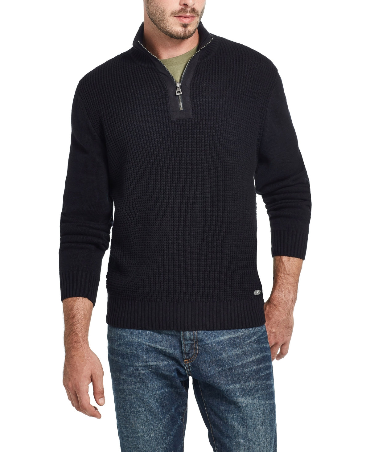 Weatherproof Vintage Men's Waffle Texture 1/4 Zip Sweater Black Size Medium