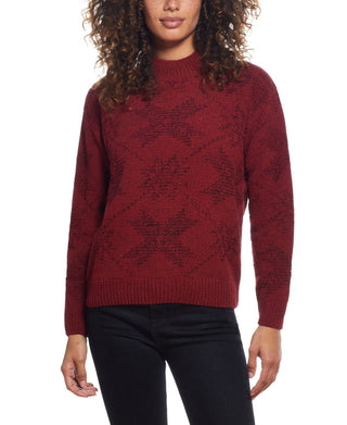 Women's Women's Plaited Chenille Snowflake Mock Neck Sweater Red Size Small