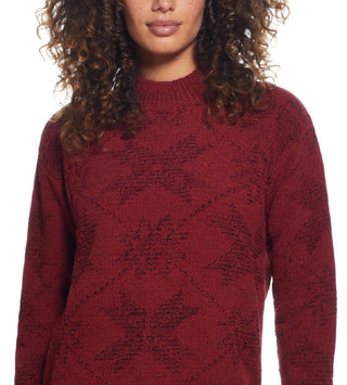 Women's Women's Plaited Chenille Snowflake Mock Neck Sweater Red Size Small