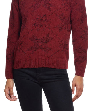 Women's Women's Plaited Chenille Snowflake Mock Neck Sweater Red Size Small