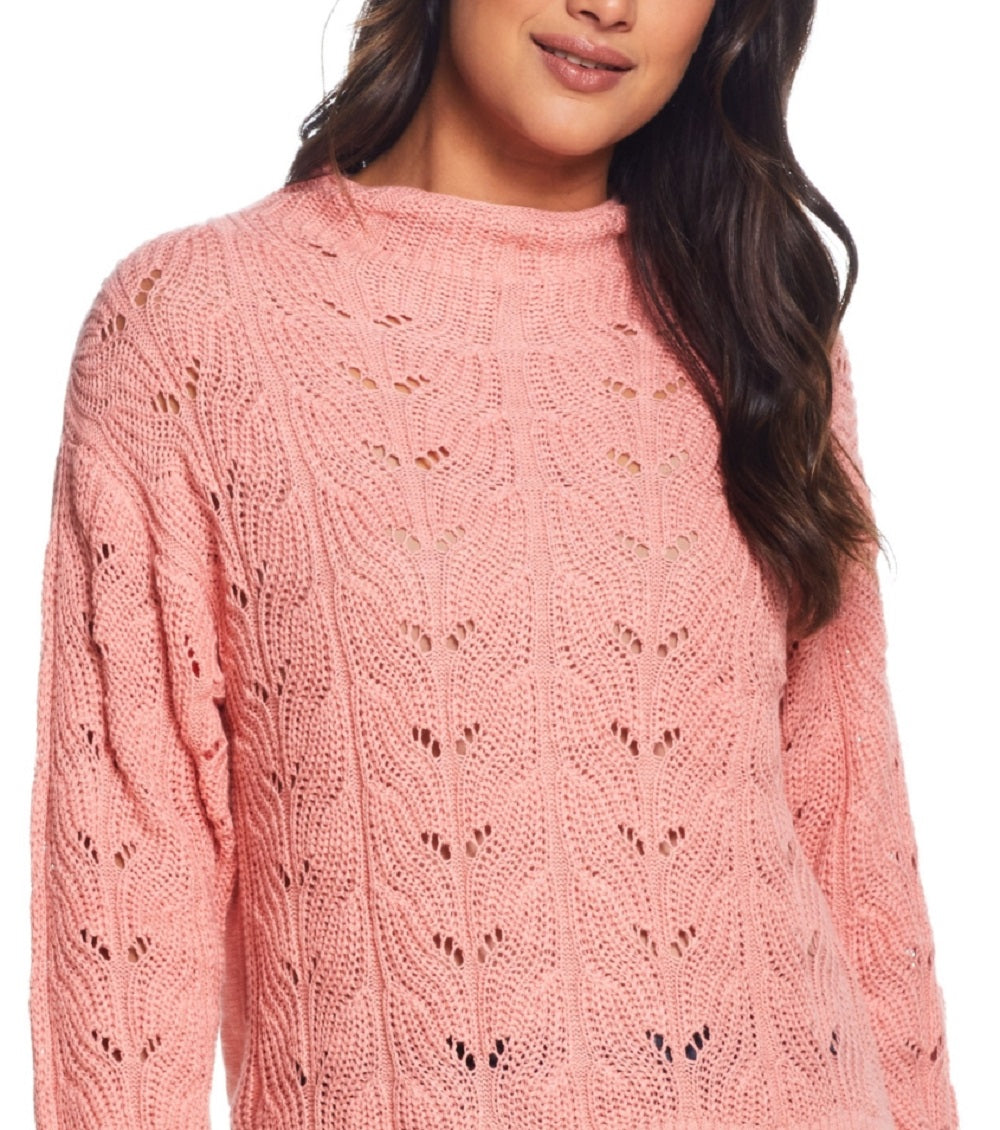 Women's Women's Slub Pointelle Mock Neck Sweater Pink Size Medium