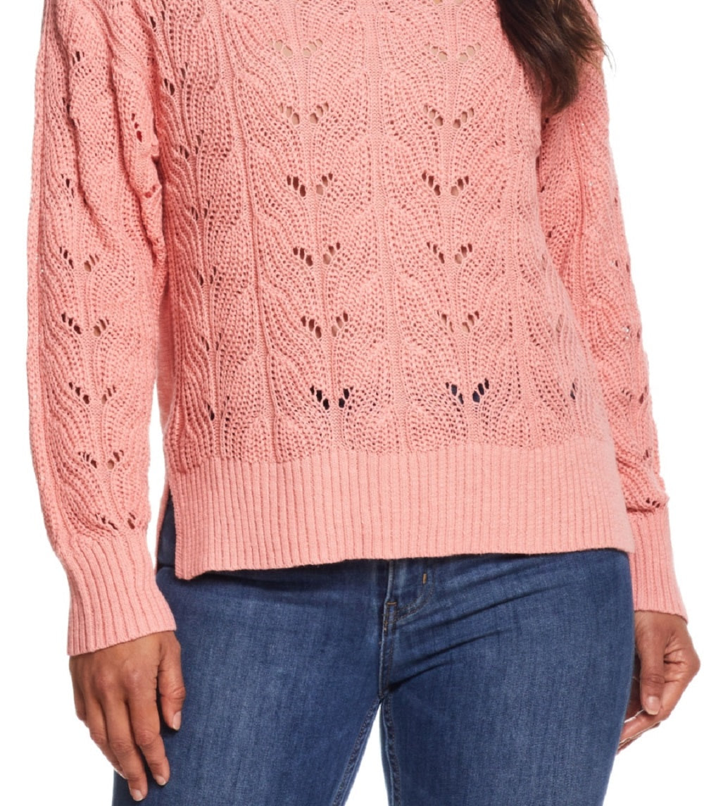 Women's Women's Slub Pointelle Mock Neck Sweater Pink Size Medium