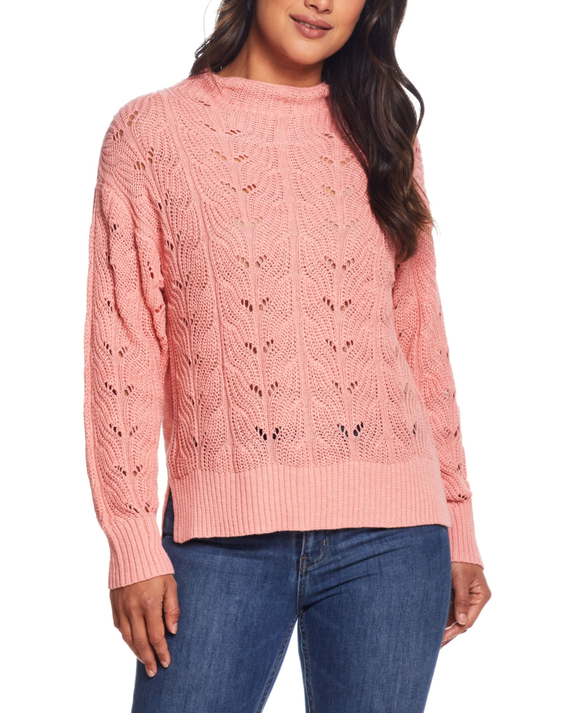 Women's Women's Slub Pointelle Mock Neck Sweater Pink Size Medium