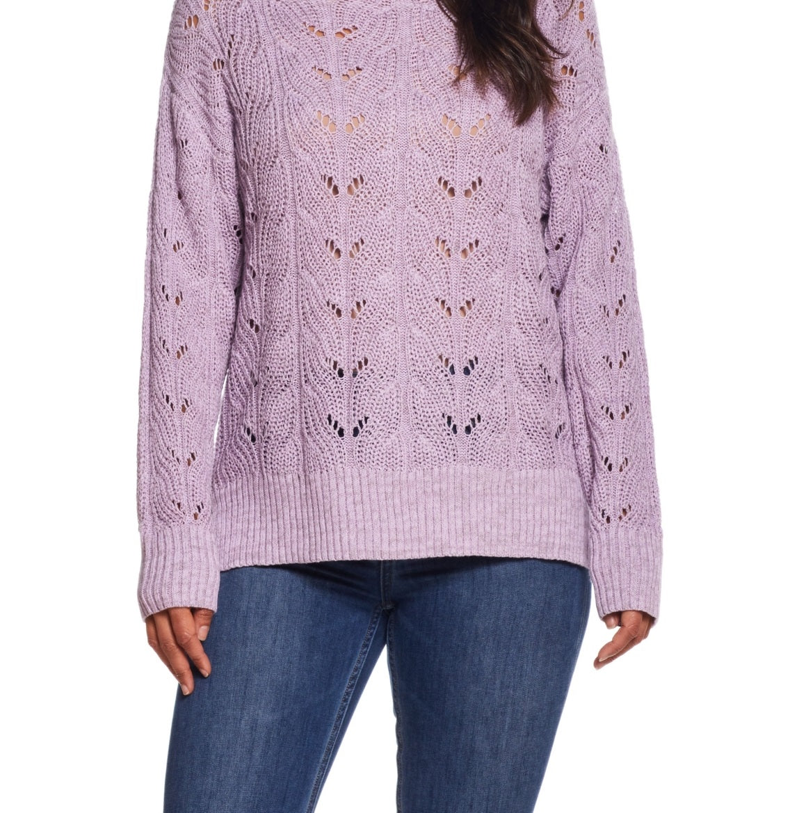 Weatherproof Vintage Women's Slub Pointelle Mock Neck Sweater Purple Size Large