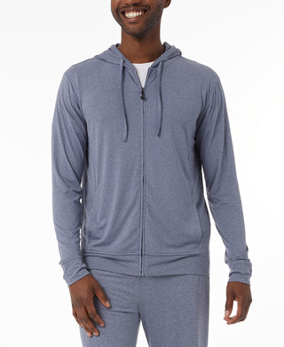 32 Degrees Men's Quick Dry Stretch Hooded Full Zip Sleep Jacket Blue