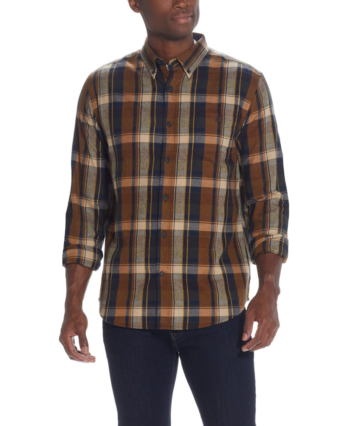 Weatherproof Vintage Men's Flannel Long Sleeves Shirt Brown Size L