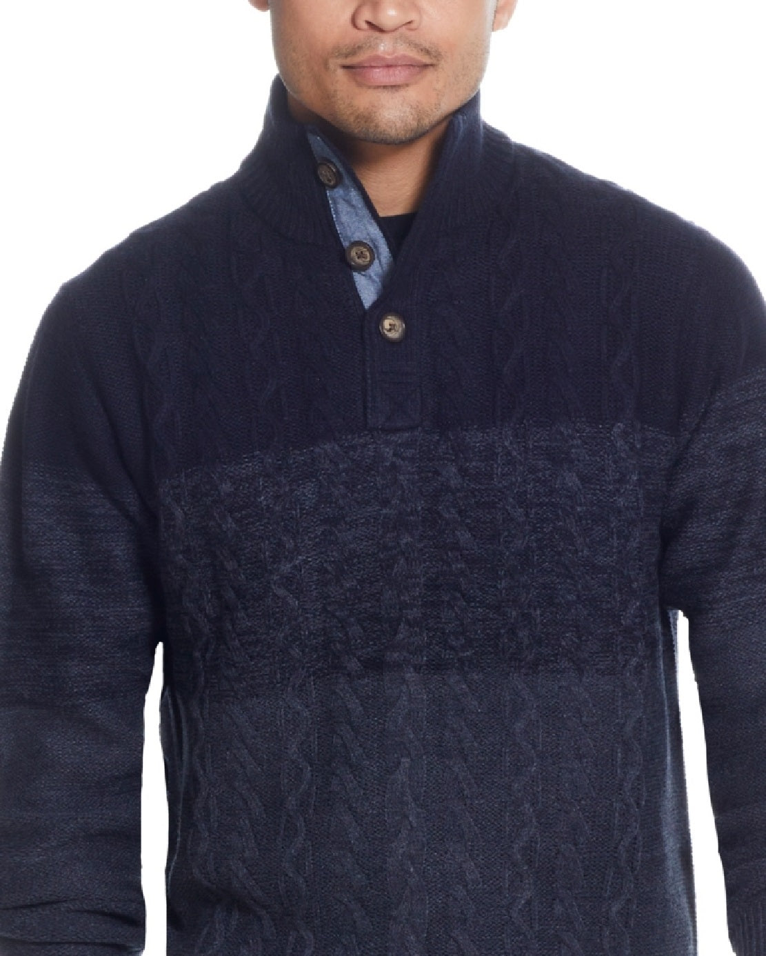 Weatherproof Vintage Men's Buttoned Mock Neck Sweater Blue Size Large
