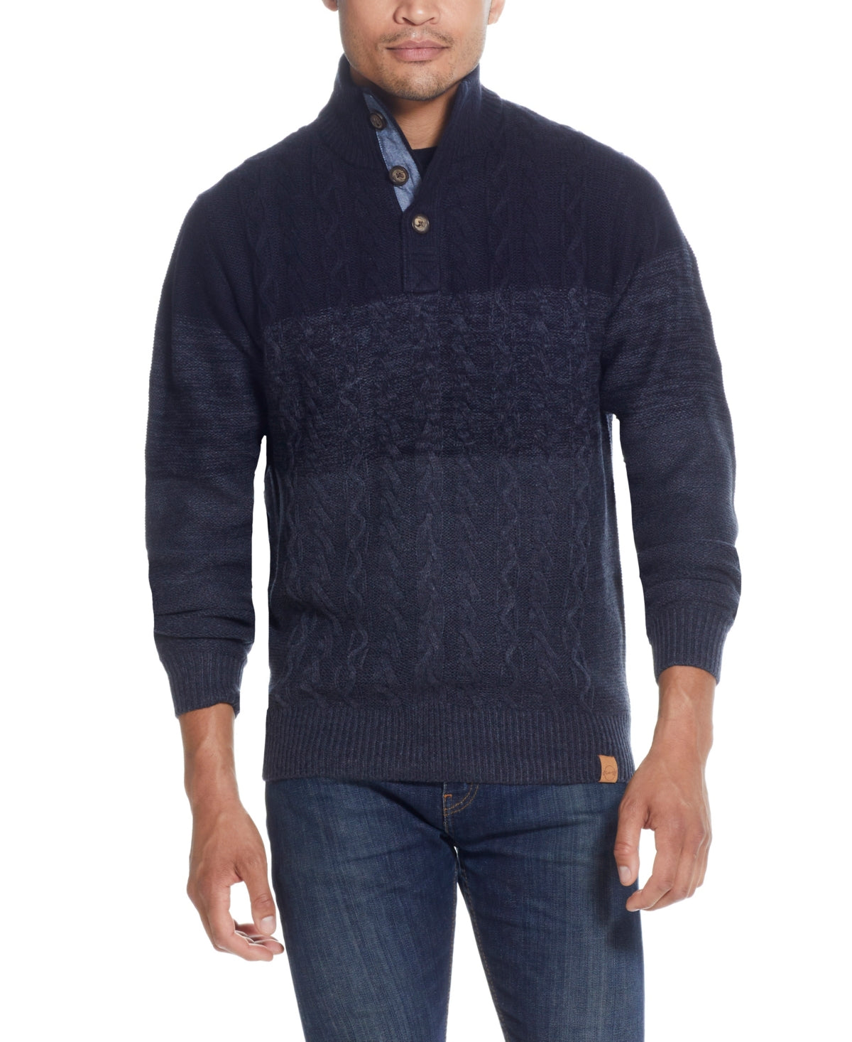 Weatherproof Vintage Men's Buttoned Mock Neck Sweater Blue Size Large