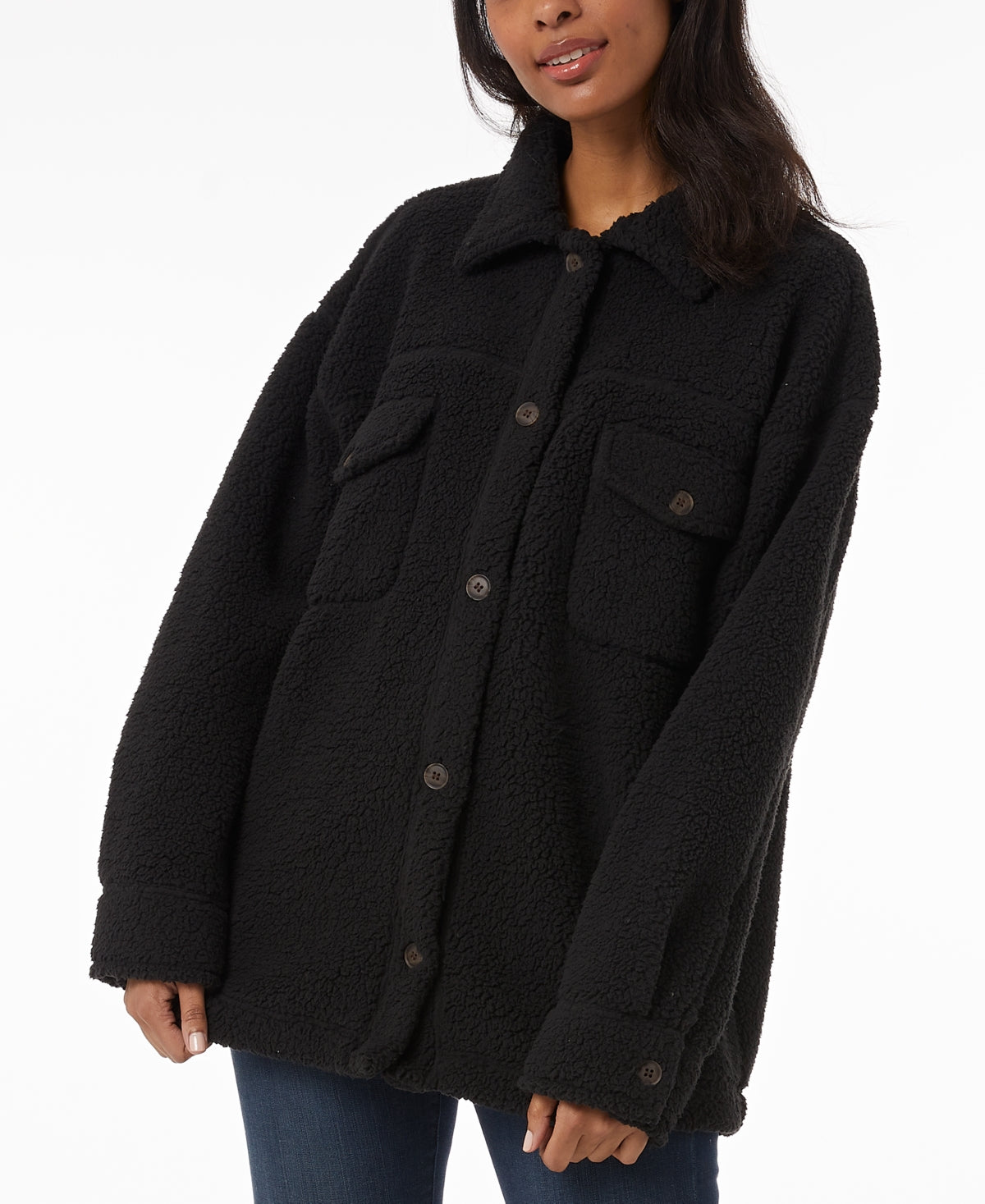 32 Degrees Women's Sherpa Shirt Jacket Black Size X-Large