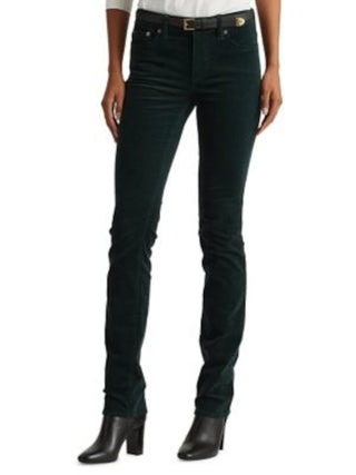 Ralph Lauren Women's Cotton Blend Corduroy Pocketed Zippered Wear To Work Straight Leg Jeans Green Size 16