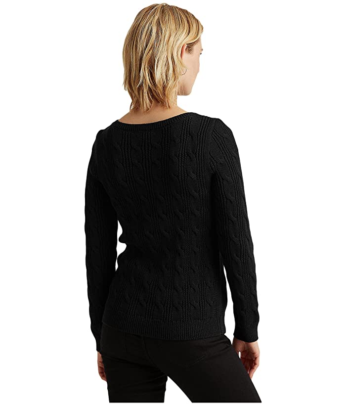 Ralph Lauren Women's Cable Knit Boat Neck Cotton Sweater Black Size Large