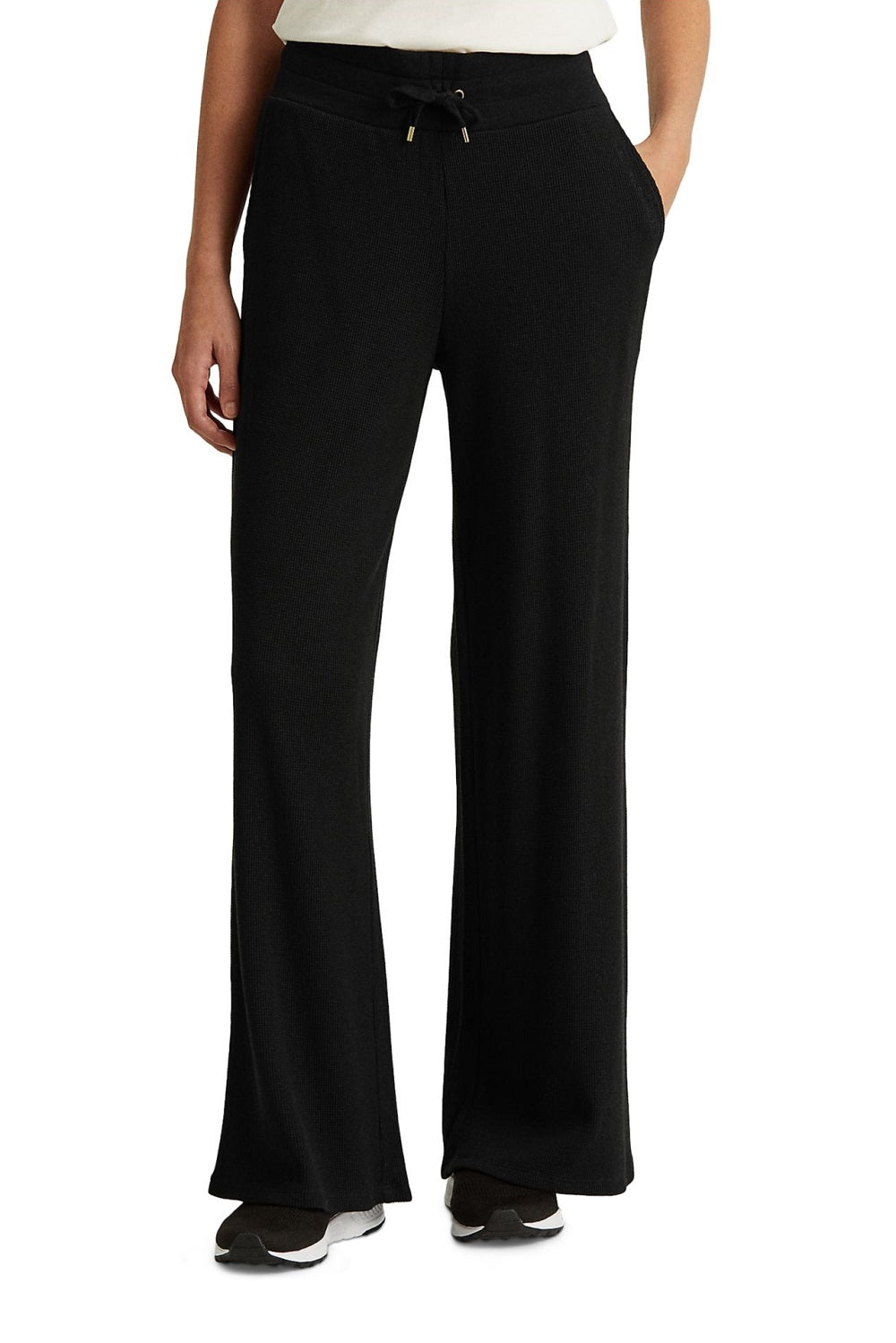 Ralph Lauren Women's Thermal Pocketed Tie Drawstring Lounge Pants Black Size Medium