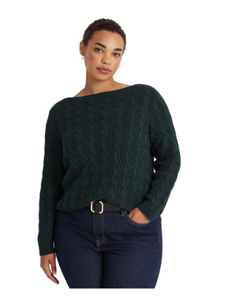 Ralph Lauren Women's Cable Knit Boatneck Sweater Green Size 3X