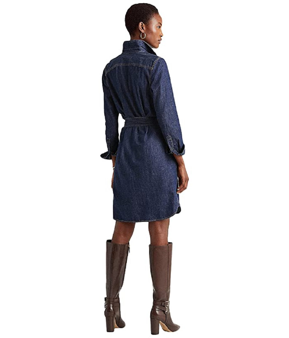 Ralph Lauren Women's Jameika Denim Long Sleeve Button Down Collar Dress Blue Size Small