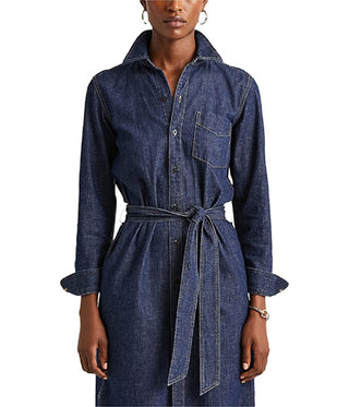 Ralph Lauren Women's Jameika Denim Long Sleeve Button Down Collar Dress Blue Size Small
