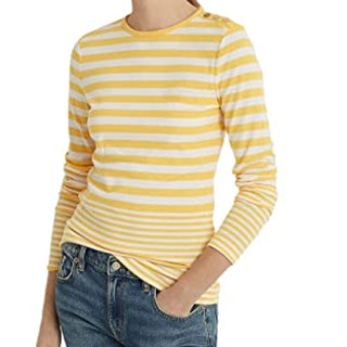 Lauren Ralph Lauren Women's Striped Snap-Trim Long-Sleeve Top Yellow Size XS