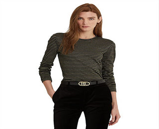 Ralph Lauren Women's Metallic Stripe Jersey Top Black Size Small