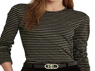 Ralph Lauren Women's Metallic Stripe Jersey Top Black Size Small
