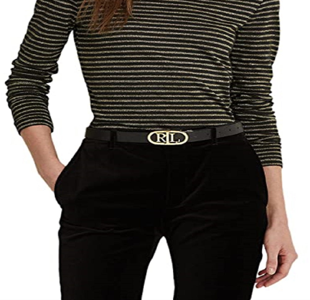 Ralph Lauren Women's Metallic Stripe Jersey Top Black Size Small