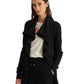 Ralph Lauren Women's Stretch Pocketed Waffle Knit Long Sleeve Open Front Jacket Black Size Medium