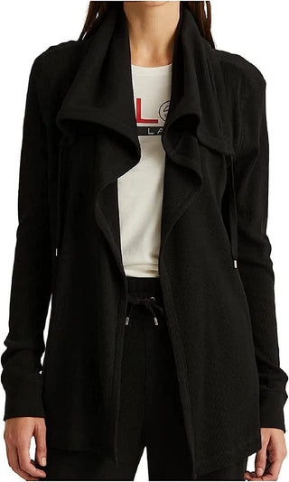 Ralph Lauren Women's Stretch Pocketed Waffle Knit Long Sleeve Open Front Jacket Black Size X-Large