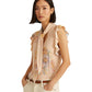 Ralph Lauren Women's Floral Tie Neck Top Brown Size Large
