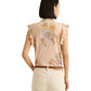 Ralph Lauren Women's Floral Tie Neck Top Brown Size Large