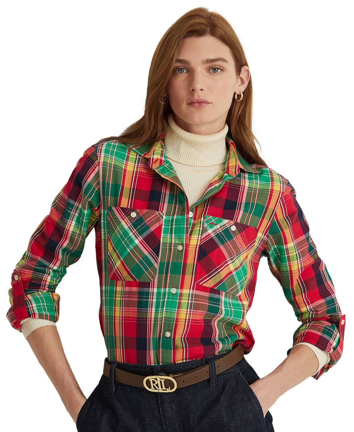 Ralph Lauren Women's Plaid Cotton Twill Shirt Red Size 3X